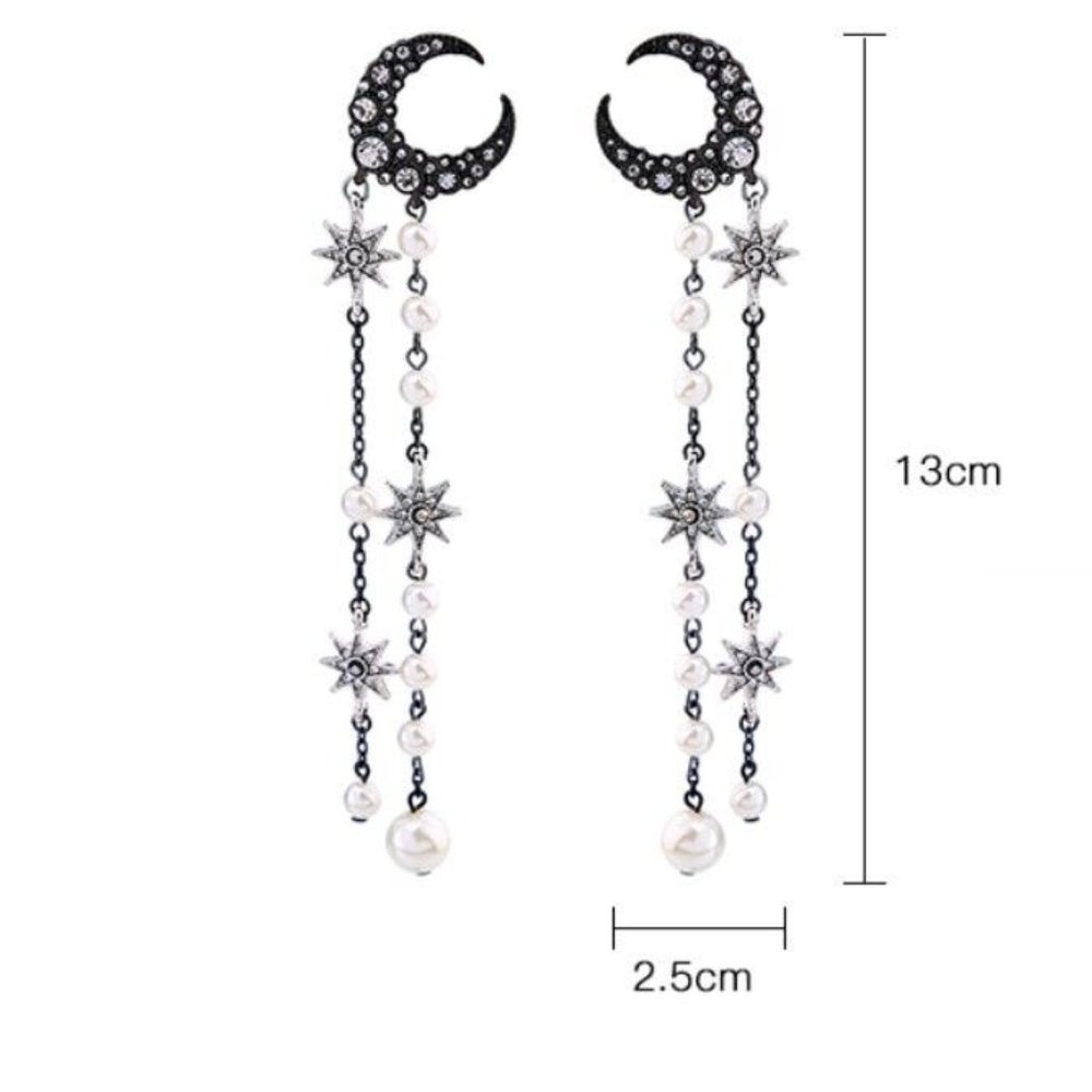 Star Moon Tassel Drop  Betsey Johnson Earrings - Picture 2 of 5